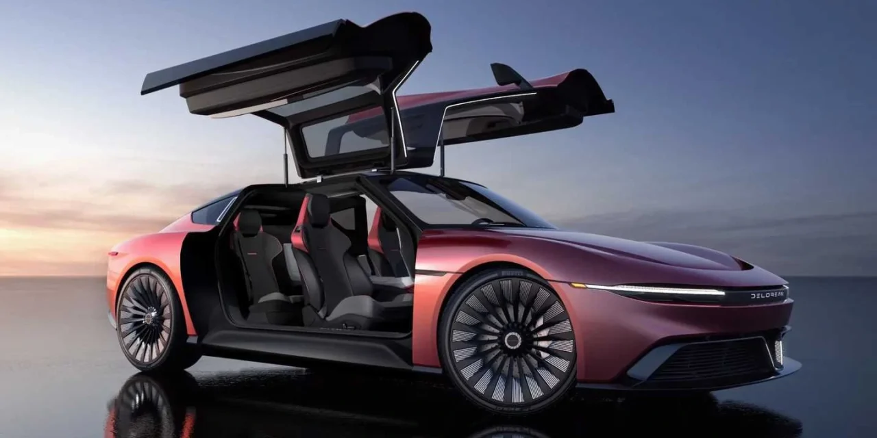 DeLorean Alpha5 Plaid Buka Inden Coupe Listrik Gullwing 100 kWh