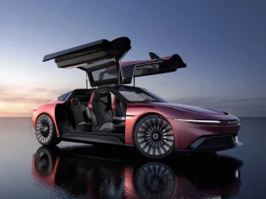 DeLorean Alpha5 Plaid Buka Inden Coupe Listrik Gullwing 100 kWh